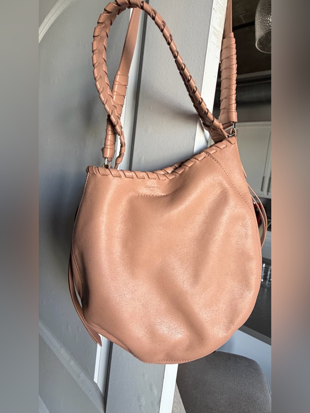 All Saints Blush Leather Braided Strap Hobo Bag